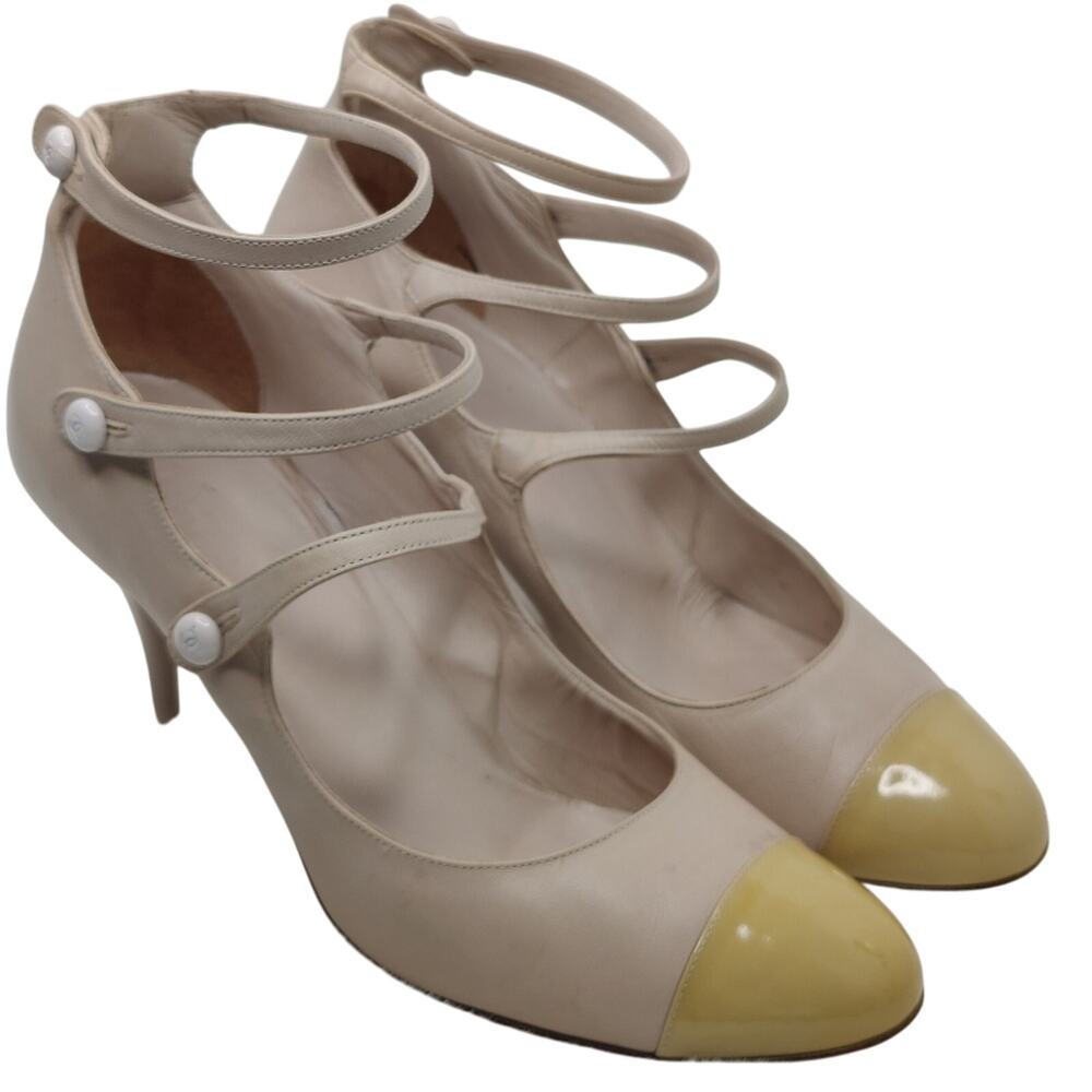 Vintage 90s Nude cap toe CHANEL Mary Jane Pumps sz 40.5/9